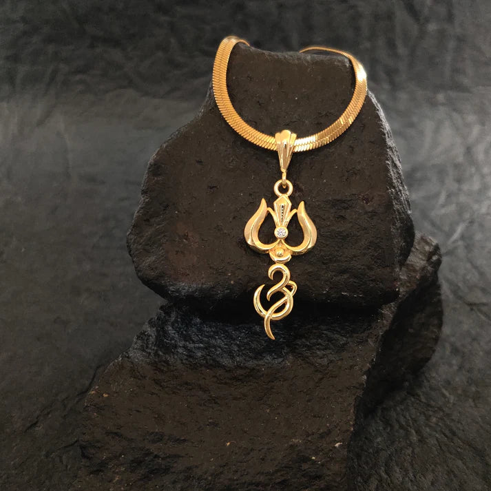 Gold Plated Trishul Pendant With Chain