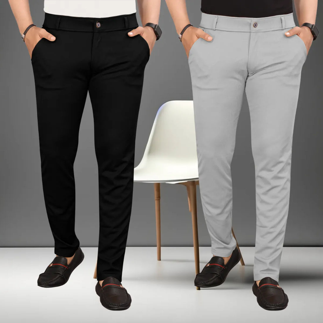 Premium Waist Adjustable Cotton Men's Trouser (Pack of 2)
